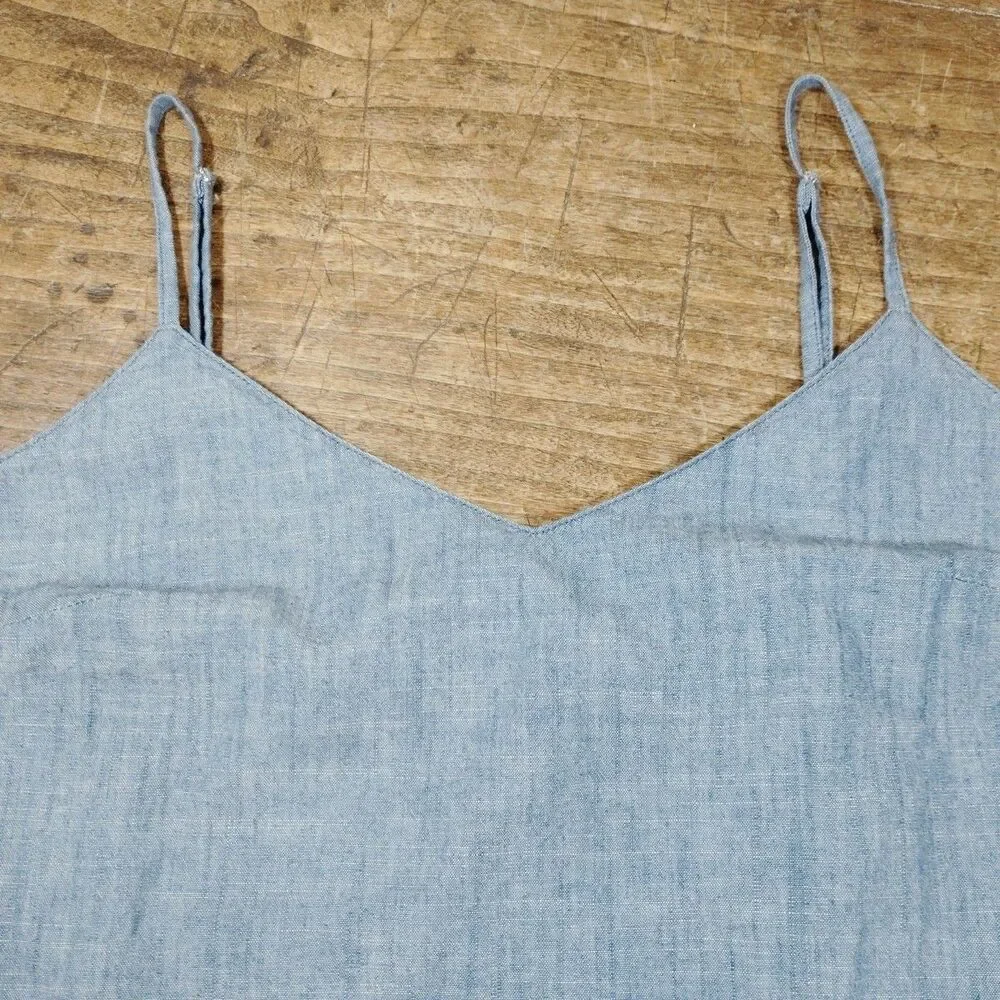 J Crew Womens Sz 8 Cotton Reimagined Sleeveless Tank Top Blouse Blue Chambray
